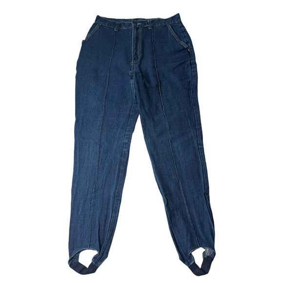 Vintage The Bottom Line Brooks High Waist Denim Stirrup Jeans Front Seam 11/12 - Picture 1 of 7